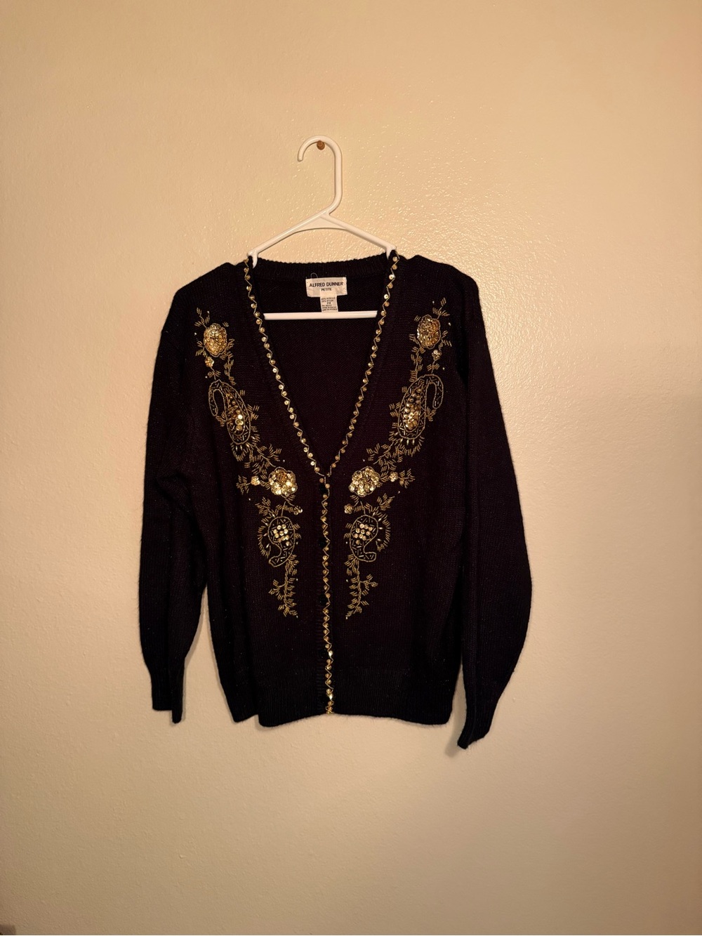 Alfred Dunner Black Embroidered V-Neck Cardigan Sweater